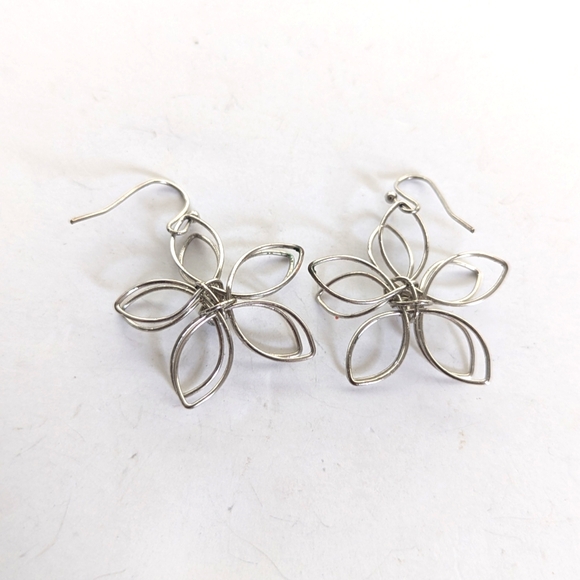 Artisan Wire Wrapped 3D Dimensional Flower Rhinestone Dangle Hook Earrings - Picture 2 of 3